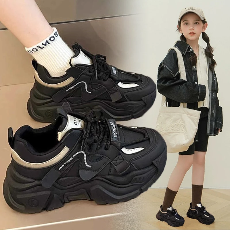女童运动鞋2025新款春秋儿童鞋子女孩中大童老爹鞋软底休闲鞋加绒