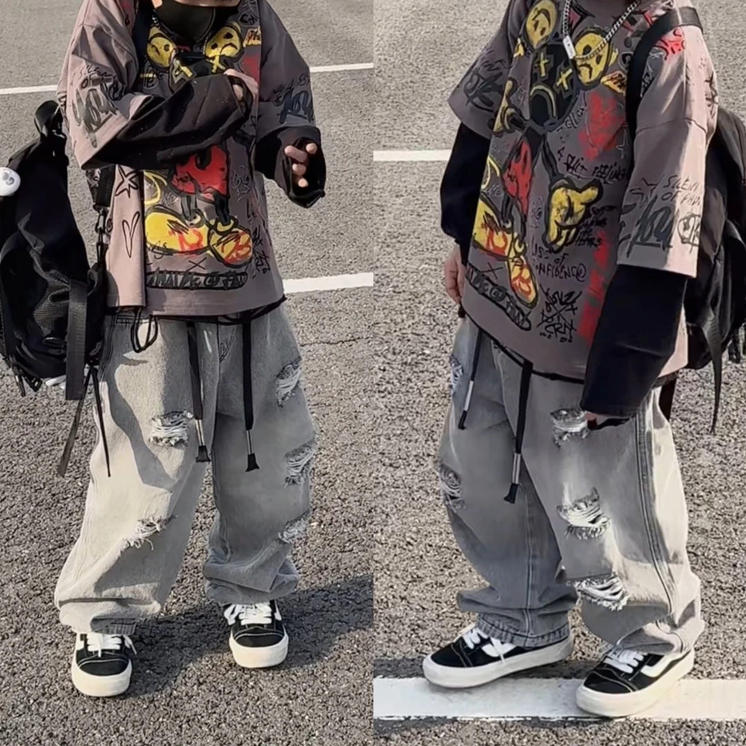 三乐乐家儿童休闲男女童潮流宽松春上新洋气中腰长裤牛仔裤