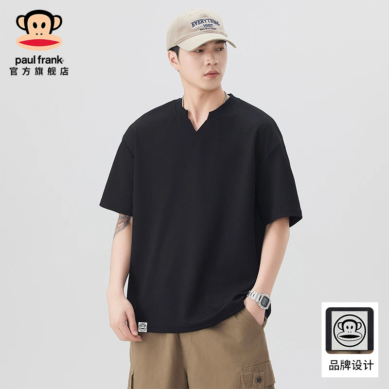 paul frank/大嘴猴V领短袖t恤男装2025夏季高级感痞帅半袖上衣服