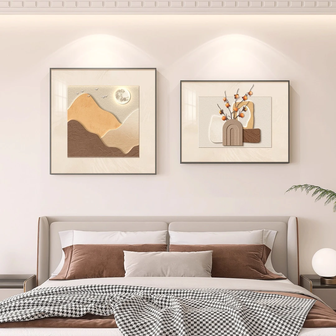 现代简约卧室床头装饰画轻奢高级感餐厅饭厅挂画主卧背景墙面壁画