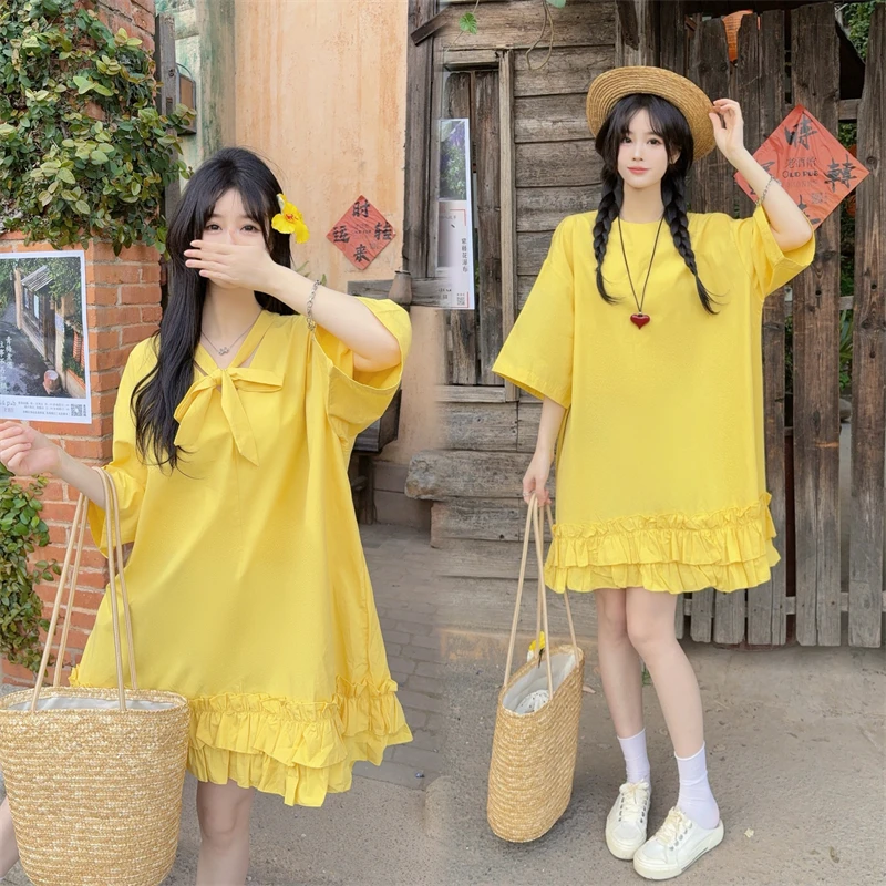 2025气质夏季网红宽松减龄大码连衣裙荷叶边甜美设计感女裙子