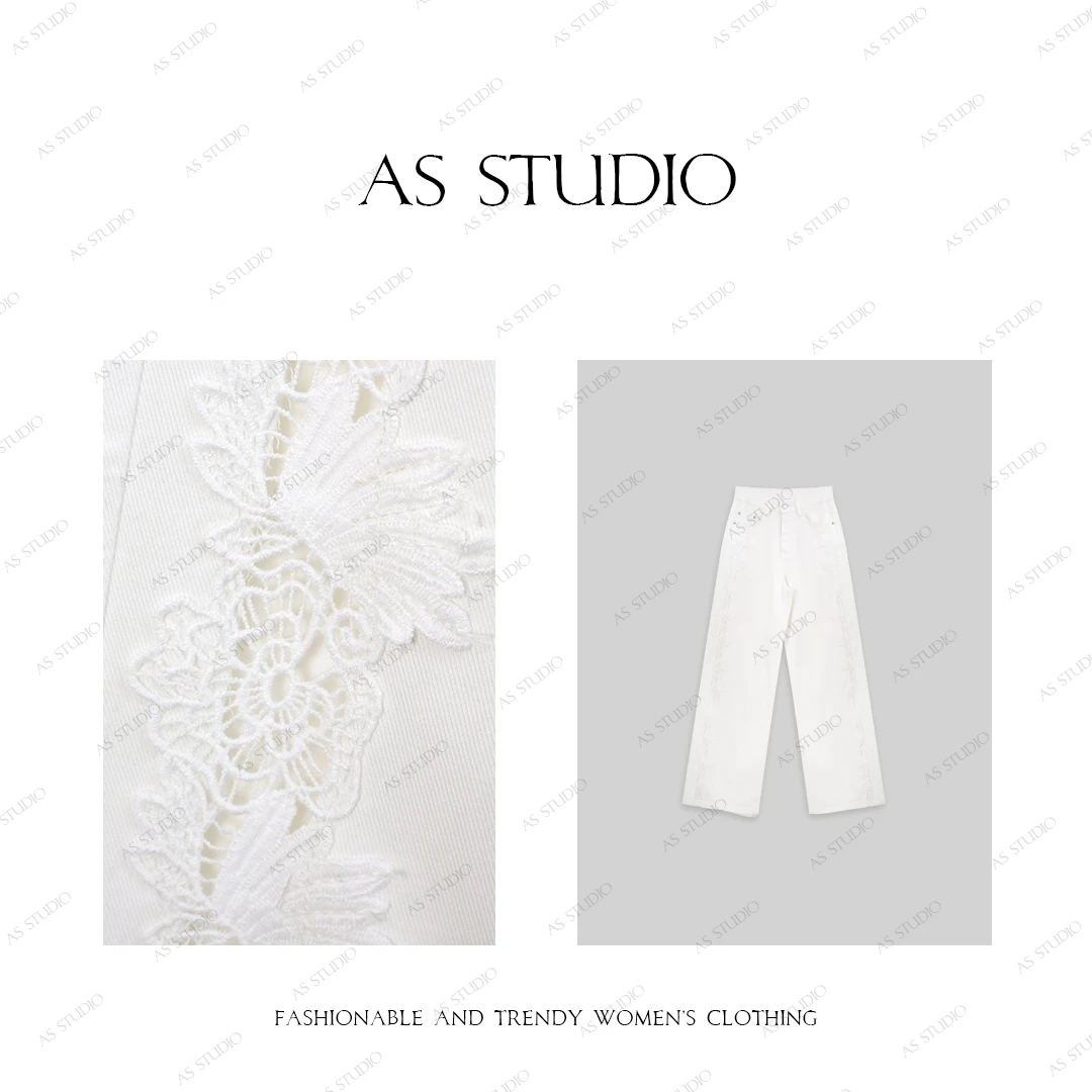 【AS生花】铭顺时尚洋气设计感镂空绣花边牛仔直筒裤AS25XXXK00824