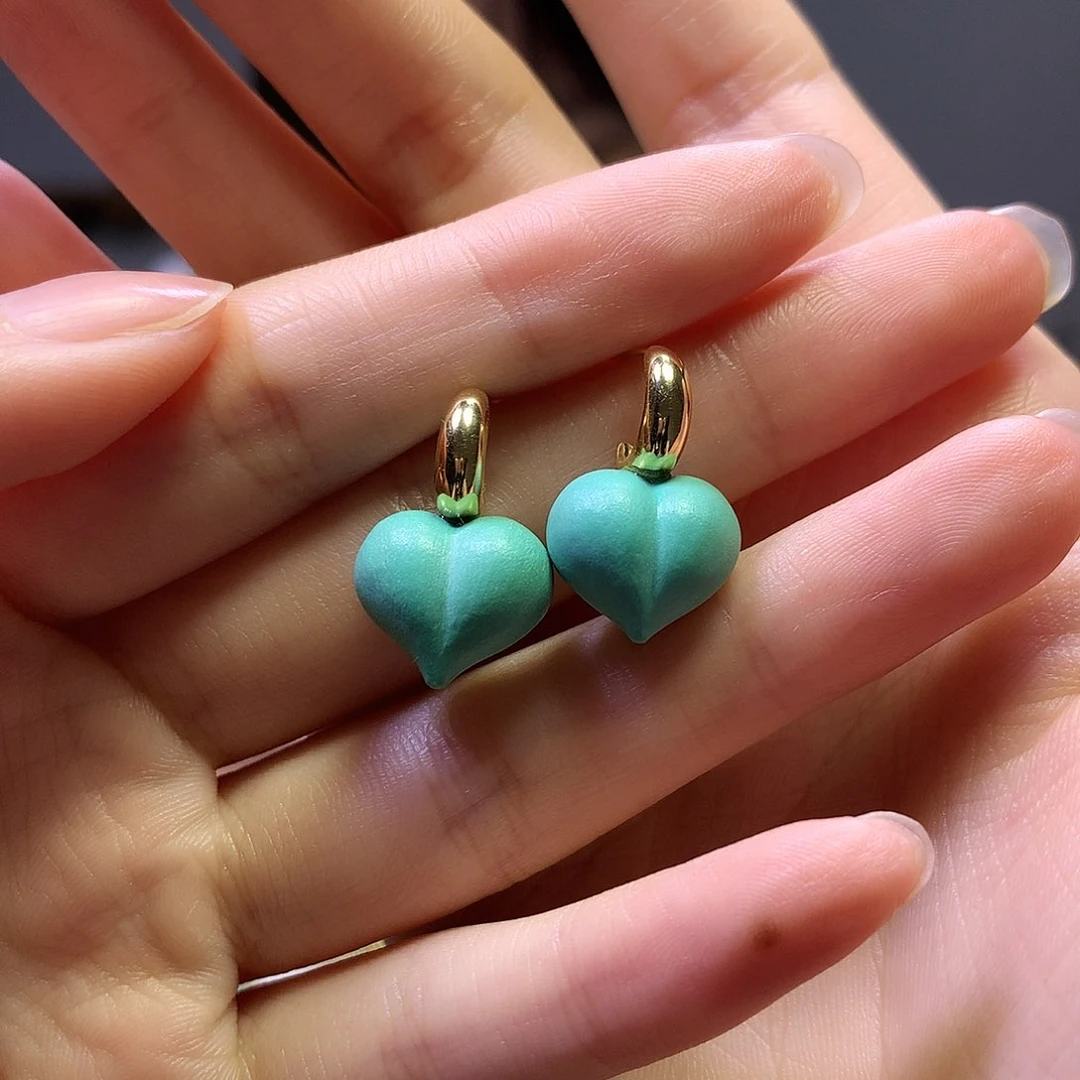 绿松石18K金镶嵌耳钉