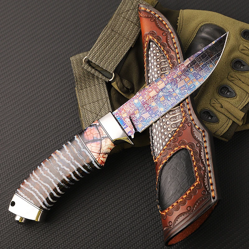 马赛克人脸纹猛犸工艺收藏刀