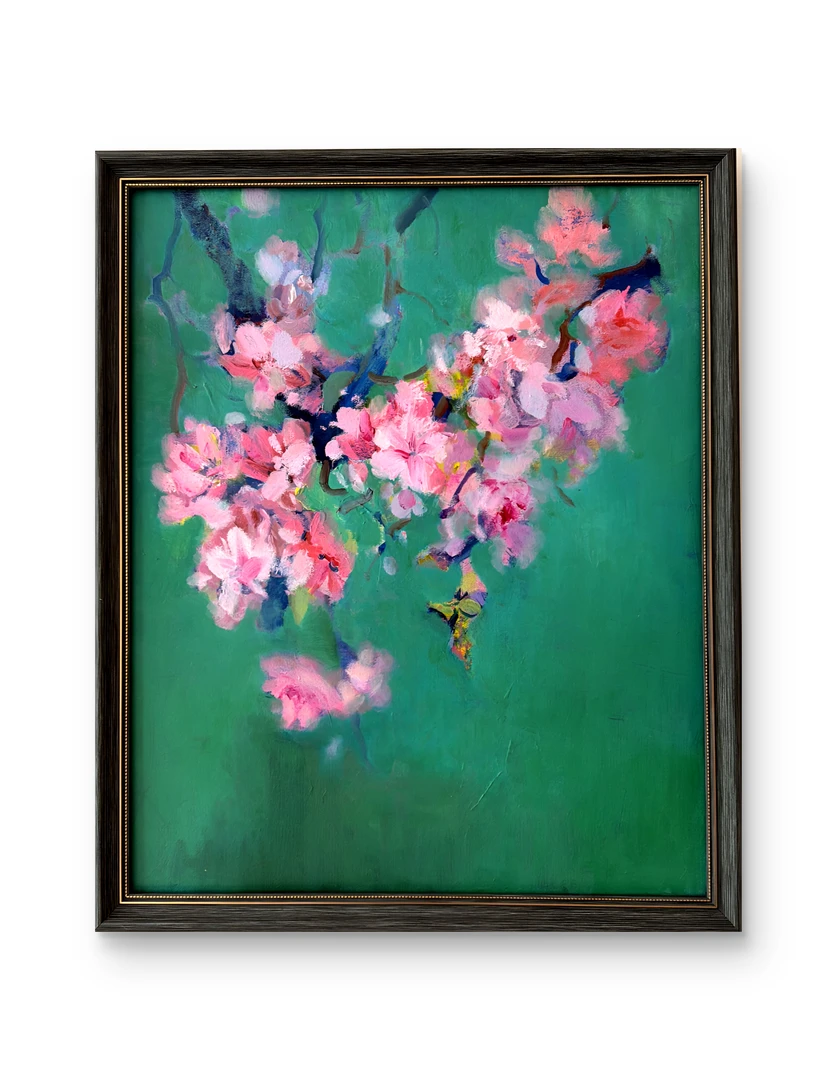 当代艺术客厅餐厅卧室装饰画新款高级感平面壁画 《青底绯华》