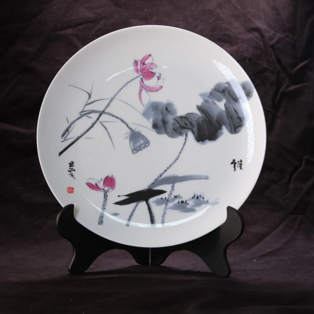 新中式国风瓷盘客厅玄关高档陶瓷摆件装饰盘博古架装饰摆盘工艺品