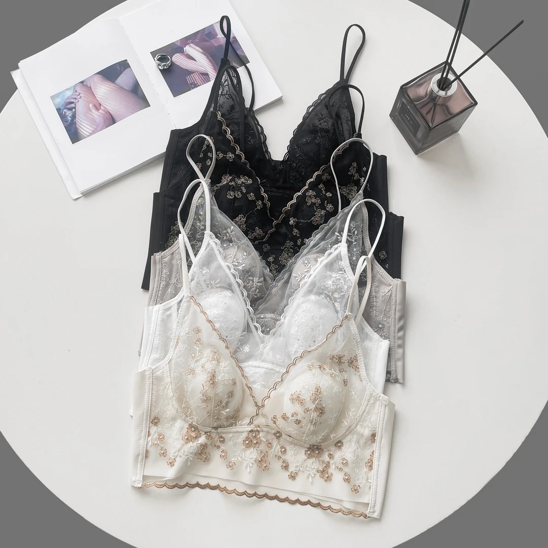 刺绣蕾丝超薄兔耳朵水晶杯美背文胸 W6230