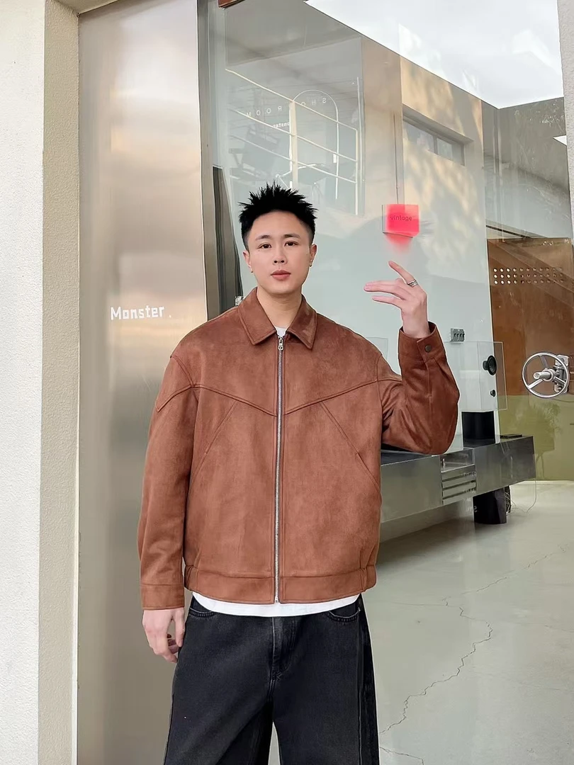 2025春季新款高品质轻奢系男外套立领复古休闲简约拼接工装宽松型