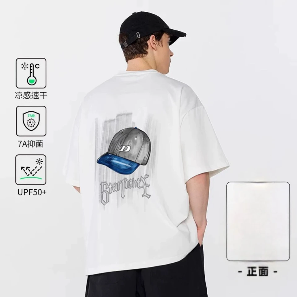 2025新款宽松体恤圆领印花运动上衣美式高街短袖T恤男夏季休闲