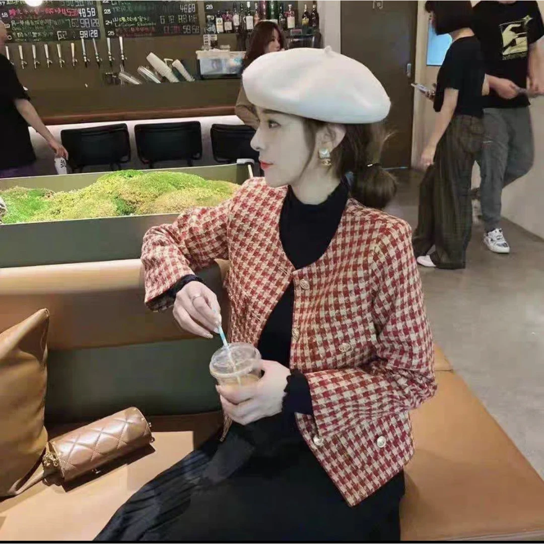 D35短外套女秋冬装新款法式显瘦园领百搭名媛风校园风韩系上衣