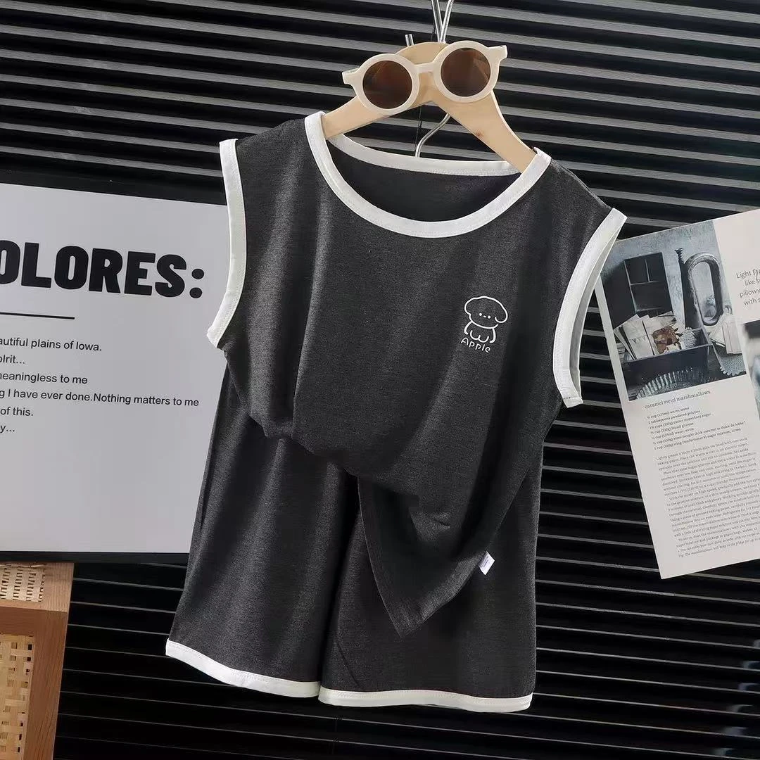 2025莫代尔新款中大童家居服睡衣薄款宽松无袖短裤套装