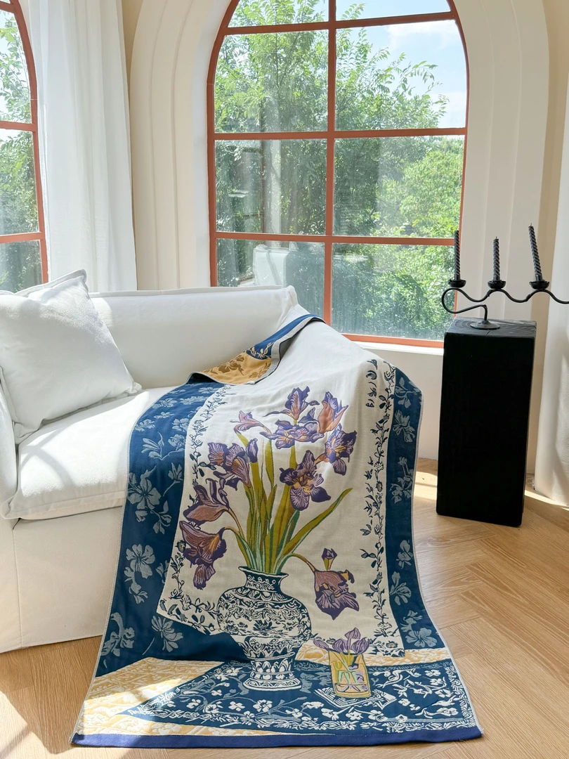 【蓝色青瓷】成人家用吸水加大纱布浴巾