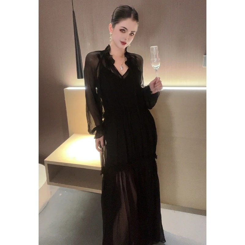 （两件套）法式V领长袖两件套连衣裙Q30317