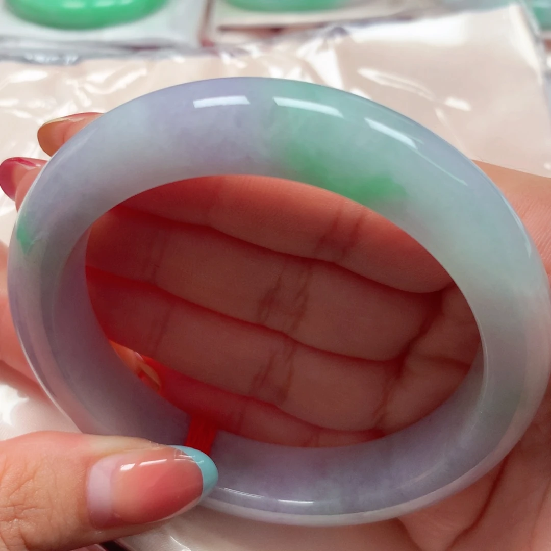 翡翠未镶嵌手镯56春彩61圈