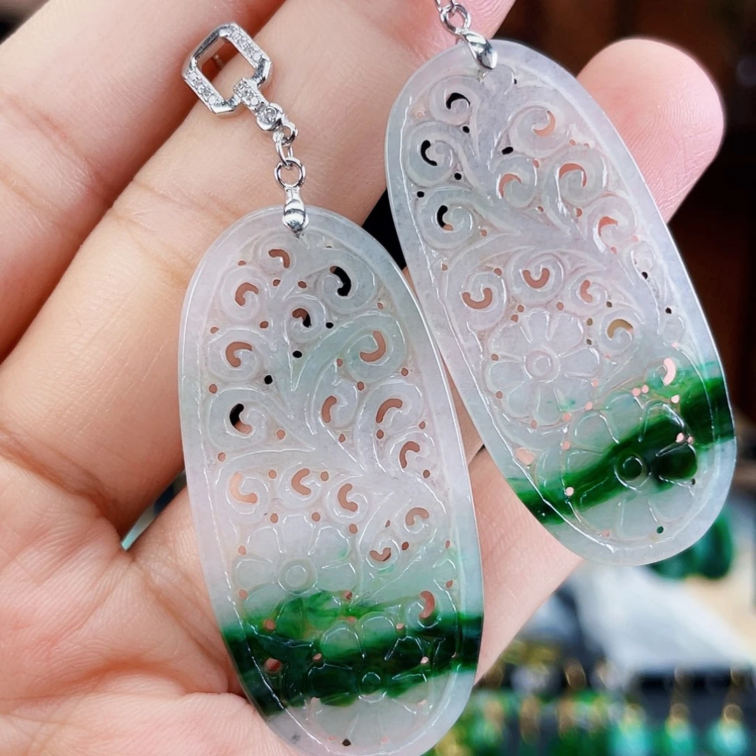 银S925镶嵌翡翠耳饰