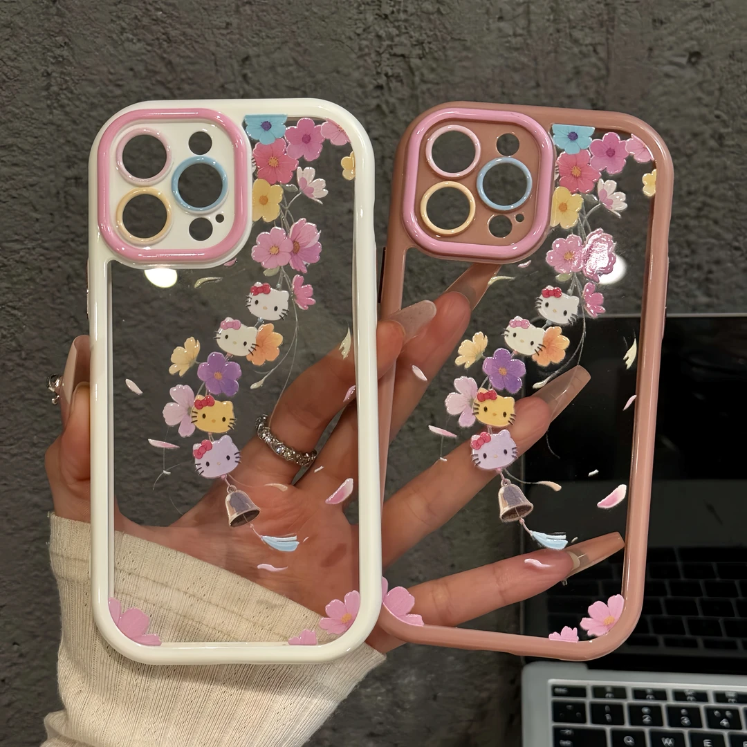适用苹果16pro创意iPhone15奶油手机壳华为小众荣耀鲜花风铃kitty