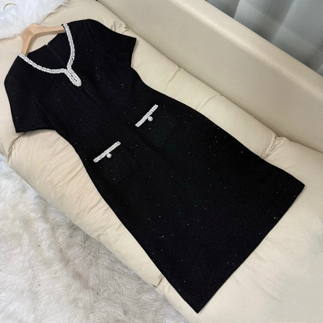 【黑珍珠】亚麻 小香风连衣裙 70614