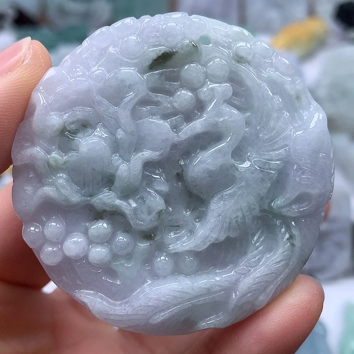 翡翠未镶嵌颈饰凤穿牡丹两面工艺福利