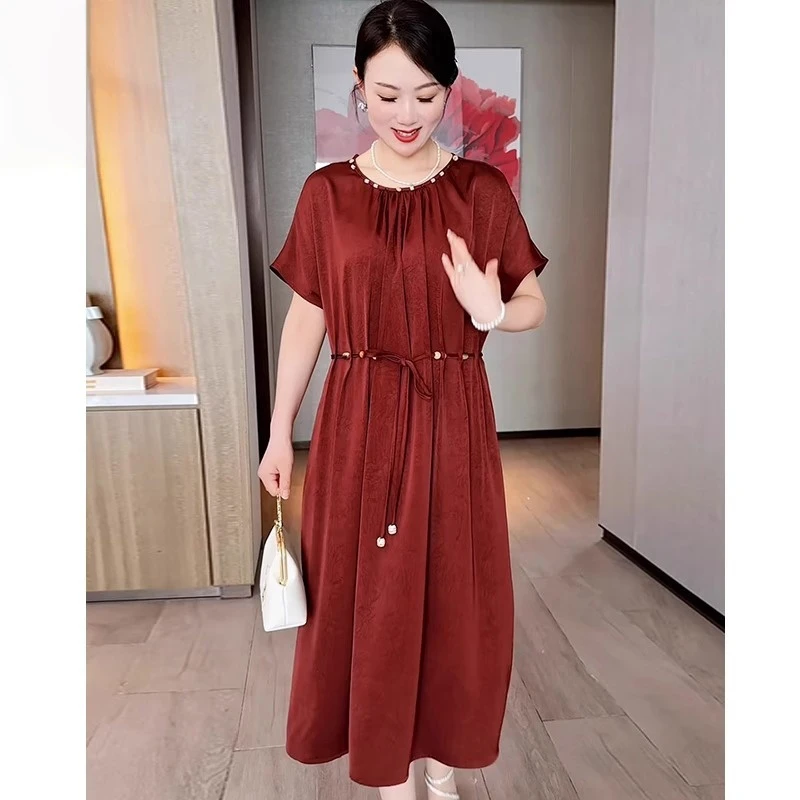 中老年女装高贵气质收腰裙子妈妈装40-50岁洋气时髦新款连衣裙夏