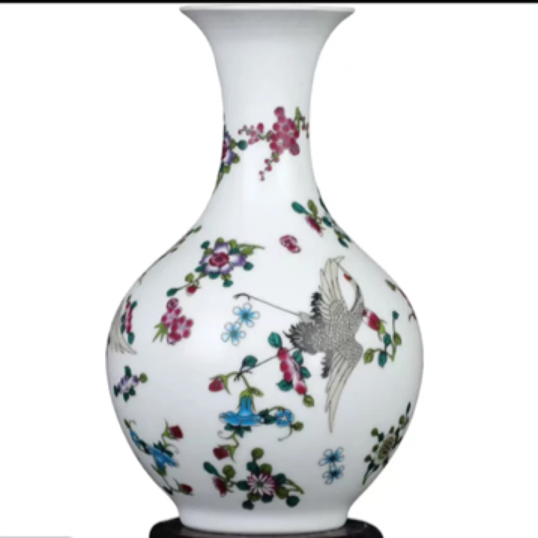 珍品陶瓷仙鹤祝寿夜光瓶玄关