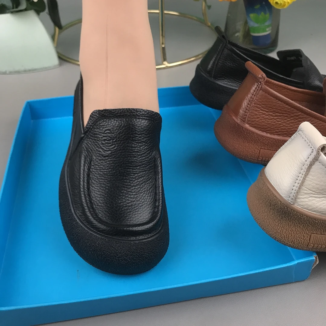 套筒透气冬季坡跟软面平底乐福鞋单鞋秋季平跟