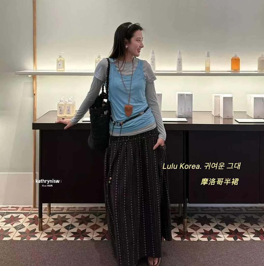 （摩洛哥半裙）韩国代购2025秋冬简约半身裙女显瘦中长款裙子C924