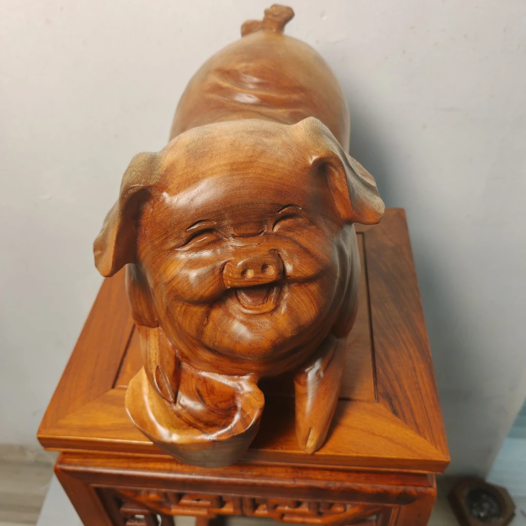 香樟木实木雕刻猪宠摆件一物一拍长38cm高22cm宽18cm 约6公斤