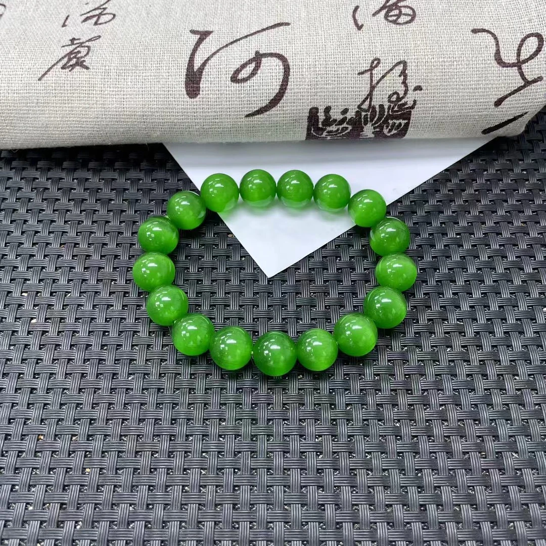 【喜子】QE238绿猫色12m圆珠手链/多样性发一精致奇石