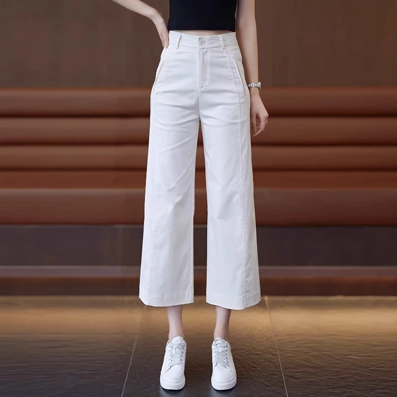 酵洗加柔纯棉八分裤女阔腿裤女夏季薄款衬衫女2025新款爆款洋气