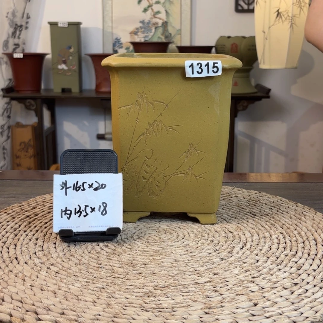 紫砂花盆  特价评断刻绘切角四方1315