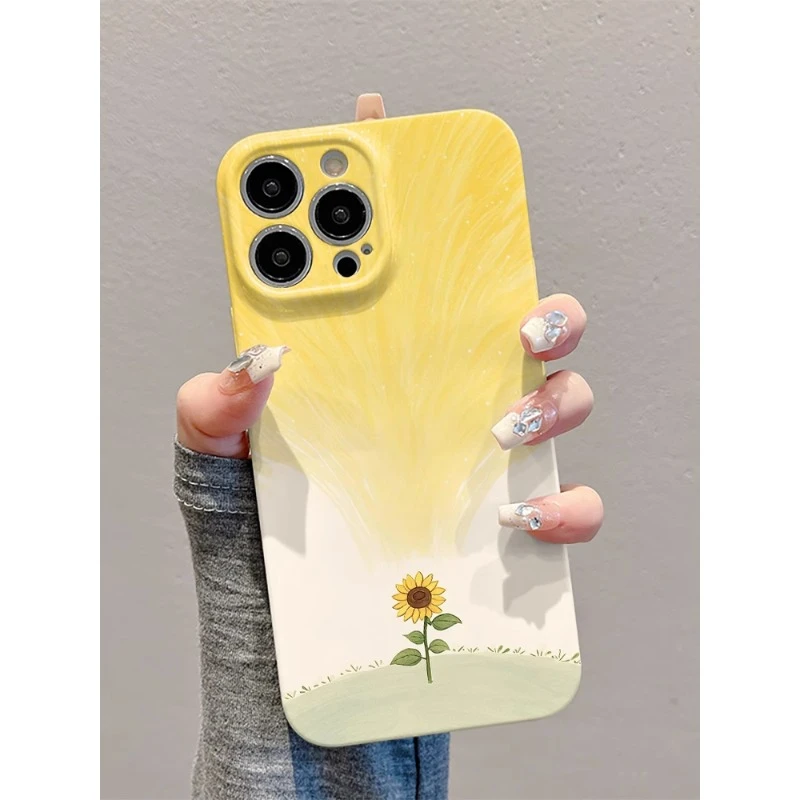 手绘涂鸦向日葵适用苹果16菲林手机壳华为vivo新款小米15oppo防摔