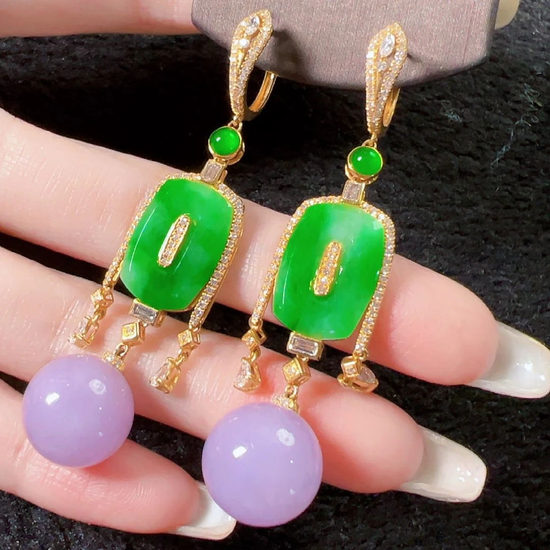 翡翠18K金镶嵌耳饰签收后24小时鉴赏期，过时不退