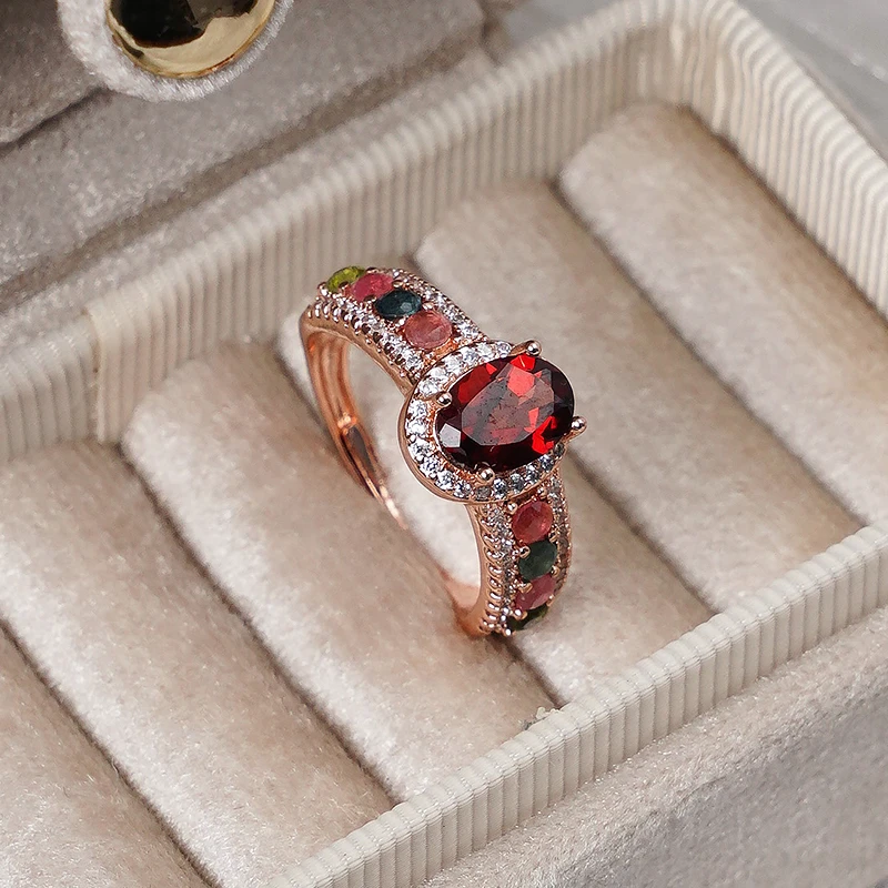 精致石榴石碧玺开口可调节戒指-3246