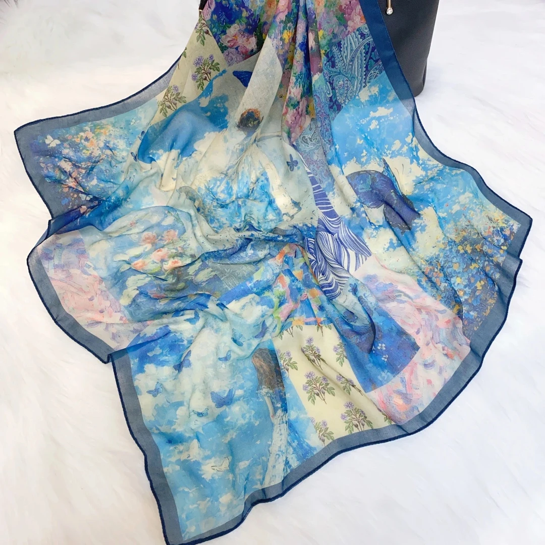 【梦想女孩】夏季珠光丝绵气质小丝巾70*70J