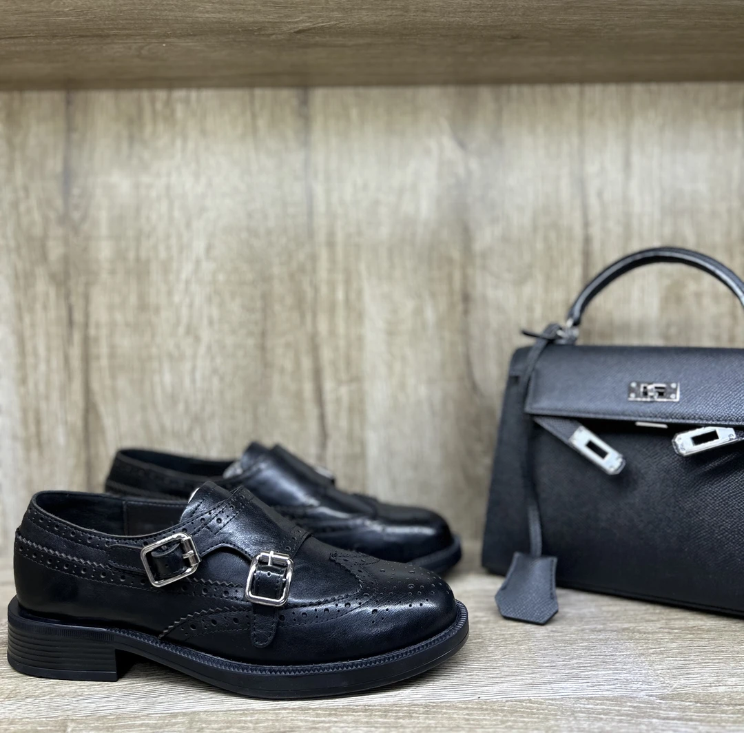 （唯品专属）A553英伦黑色复古皮带扣乐福鞋