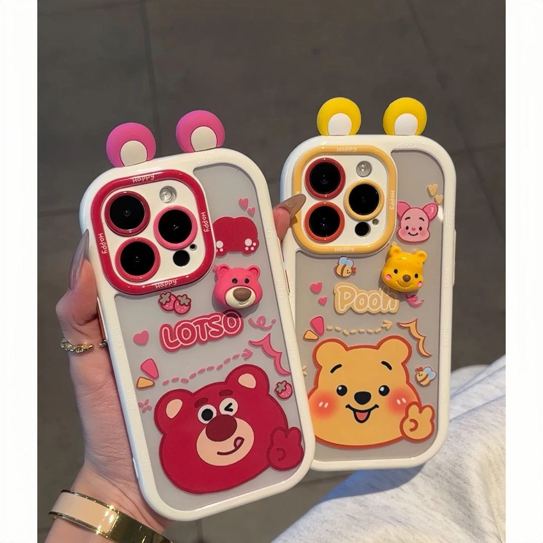 夕与空比耶维尼草莓熊立体耳朵适用苹果16手机壳华为vivo小米oppo