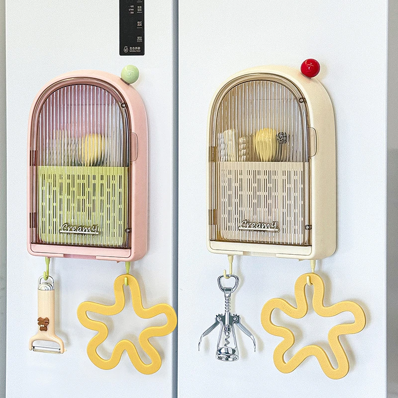 多巴胺壁挂筷笼家用厨房餐具分格置物架新款沥水防尘免打孔筷子筒