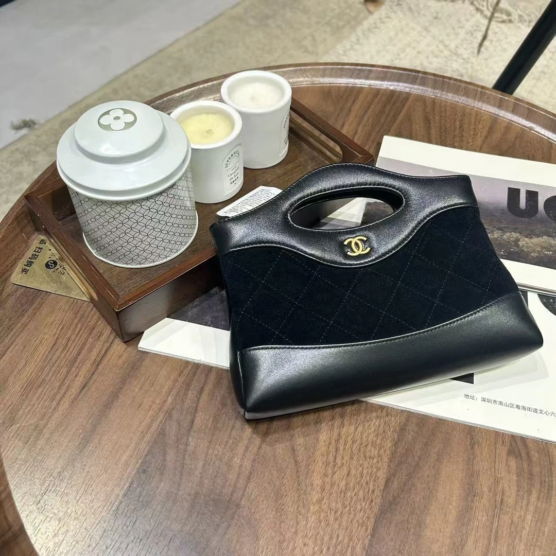 99新 Chanel/香奈儿 黑金 25p 拼麂皮 31bag 手提斜跨包
