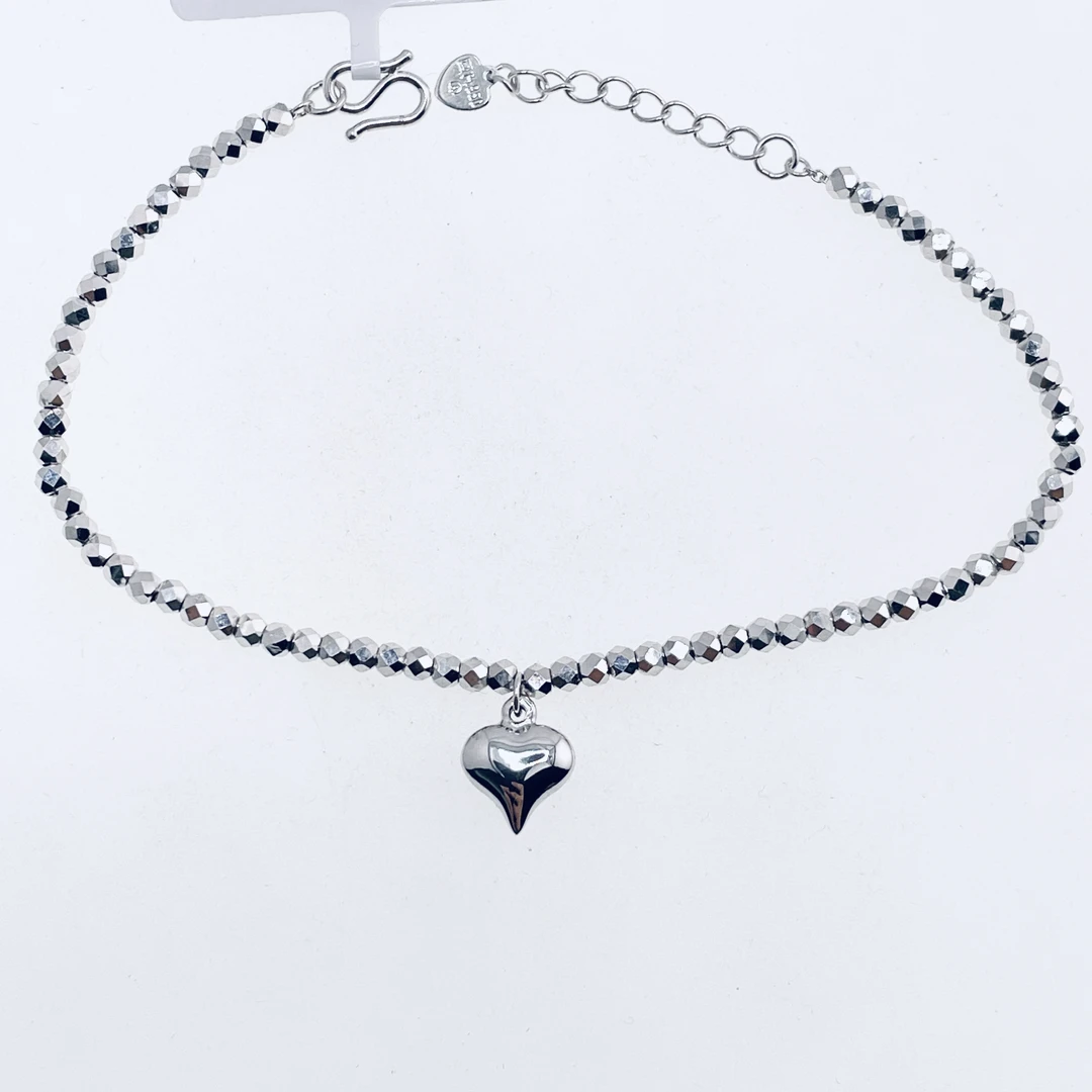 铂金Pt950爱心细镭射珠手链可调16~18cm长(卡2.3mm)