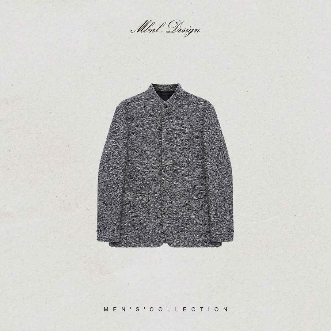 MBNL-F「中式韵味」秦磊男装90白鹅绒羊毛混纺立领夹克LL-WYR7029