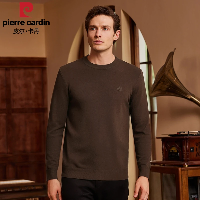 皮尔卡丹春季季针织衫男士长袖运动舒适户外休闲保暖圆领时尚简约