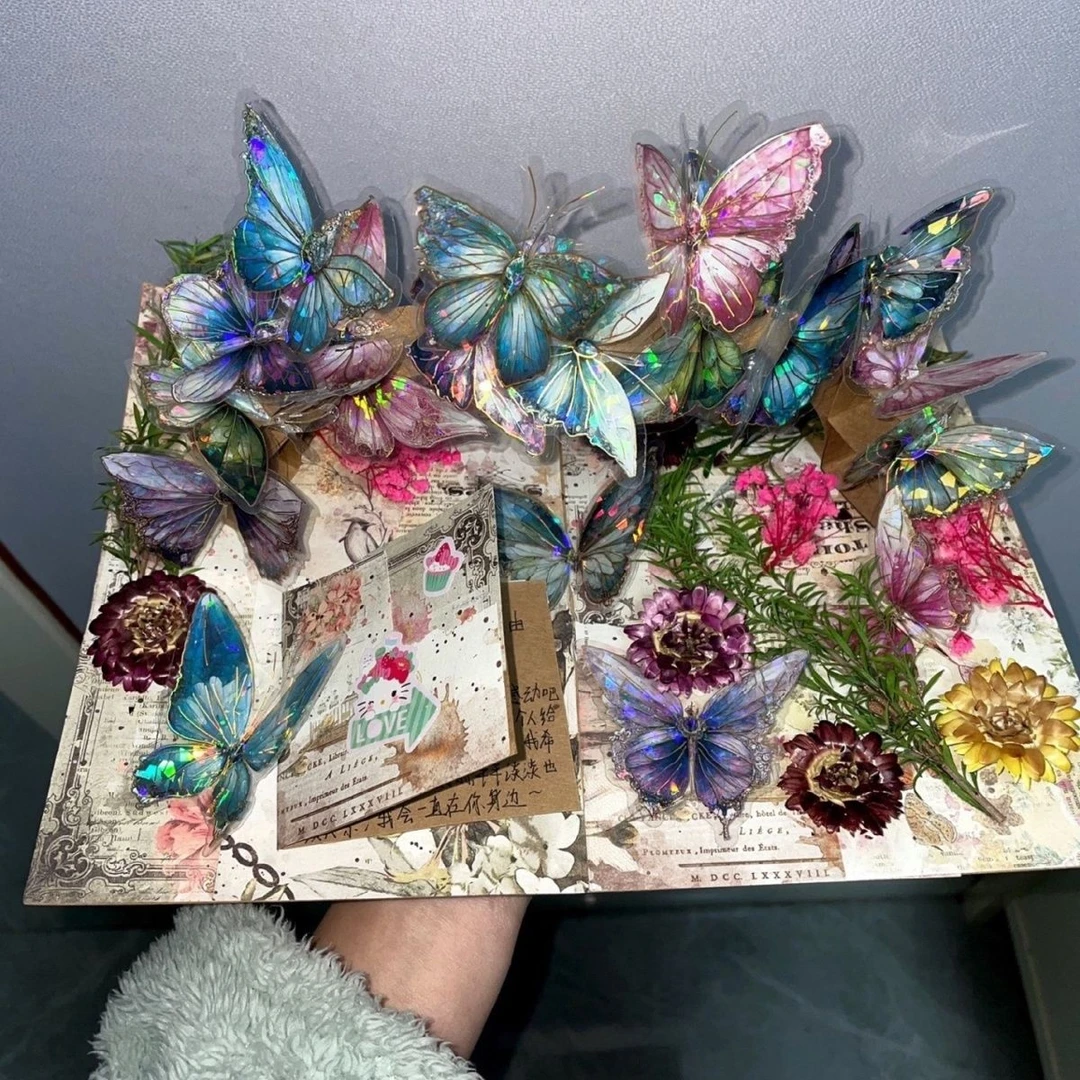 成品蝴蝶书小红书梦幻同款蝴蝶立体材料机关DIY手工本立体书机关