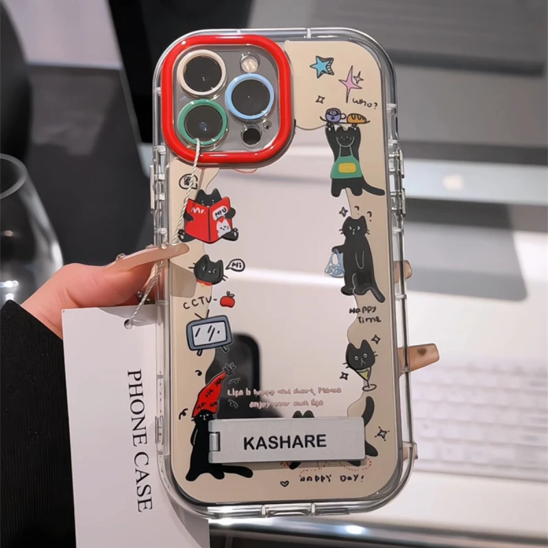 适用苹果15镜面奶油iPhone16手机壳华为mate70涂鸦风抽象猫咪小米