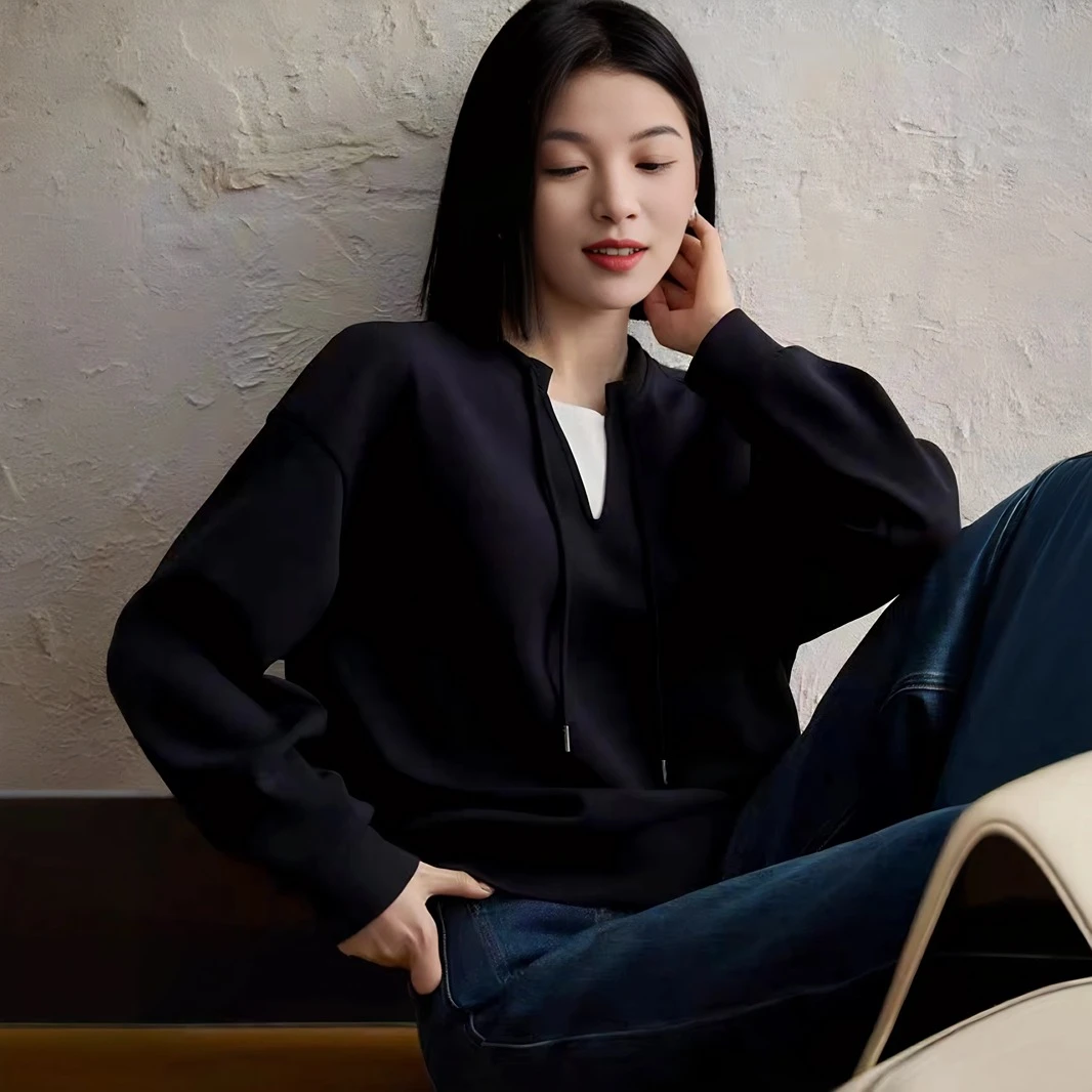 2025春新款时髦athflow风假两件卫衣舒适棉弹百搭休闲运动上衣女