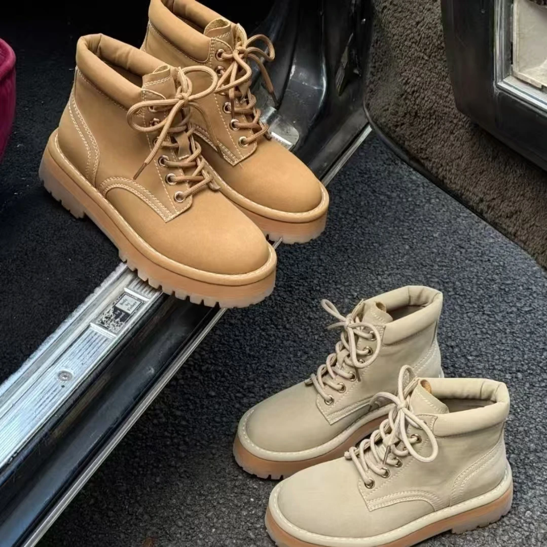 欧洲站女鞋2025冬季新款大黄靴时尚复古英伦风厚底马丁靴 799-29