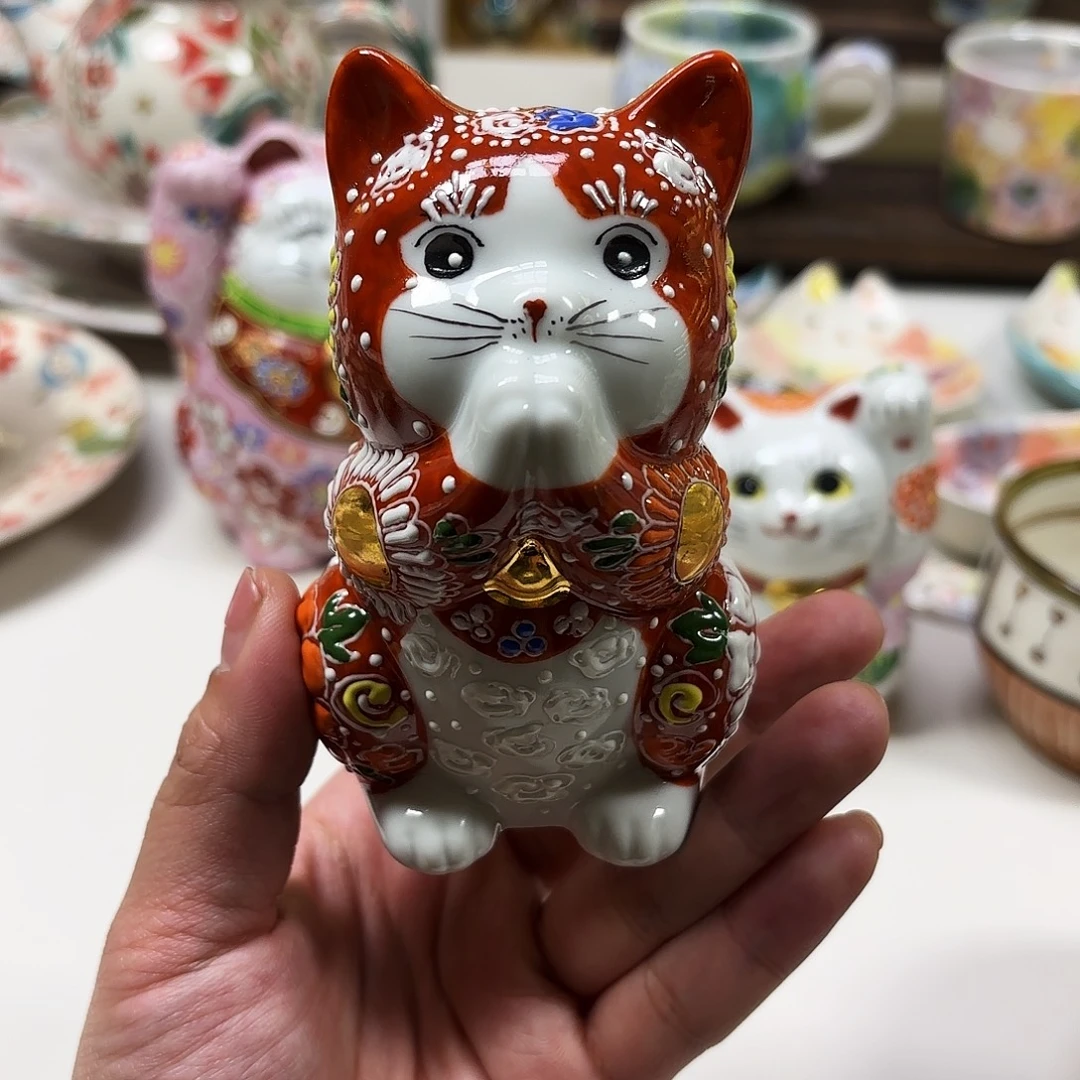 陶 祈福猫  11.5cm