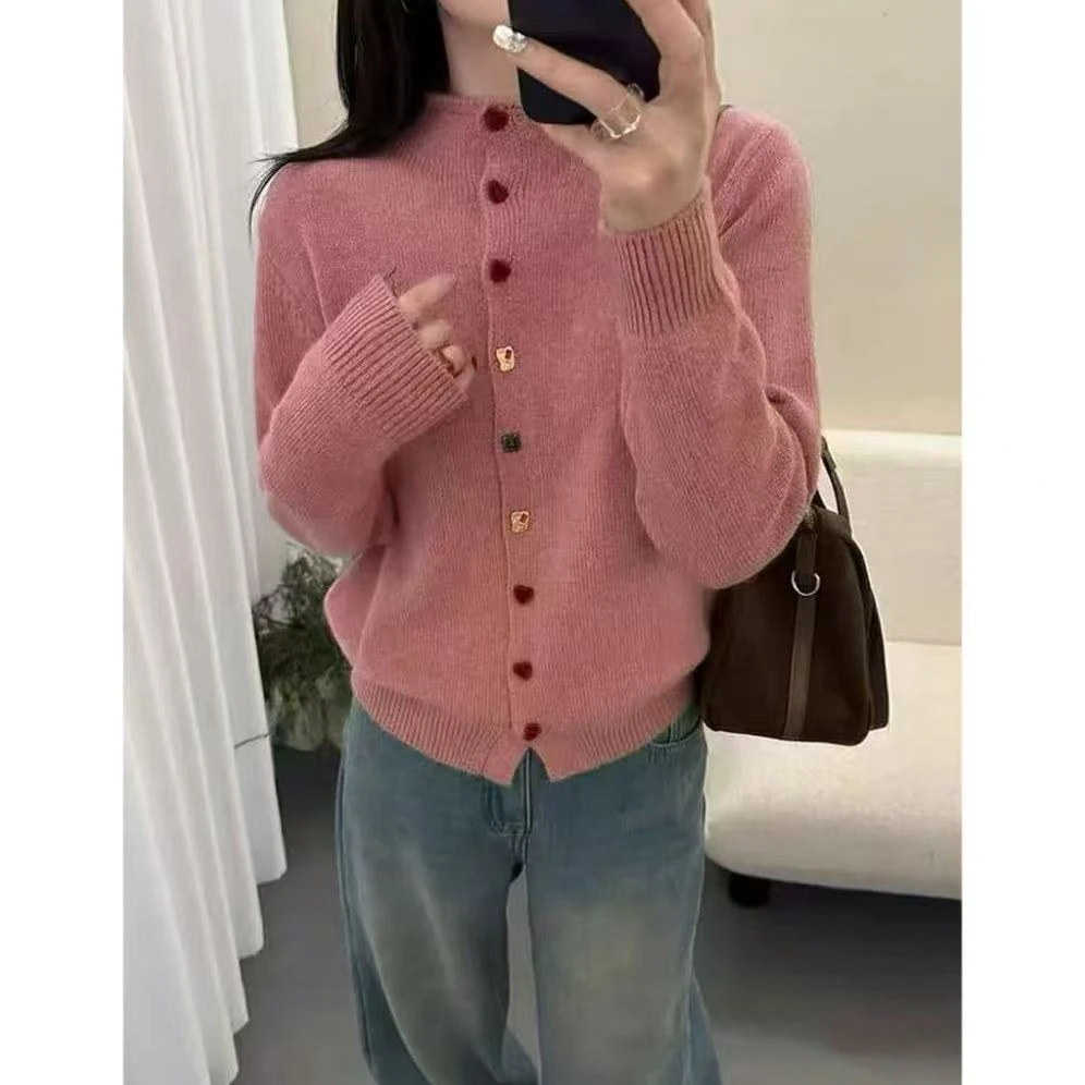 丽姐家~小红心粉休闲女士洋气秋冬长袖时尚百搭针织上衣