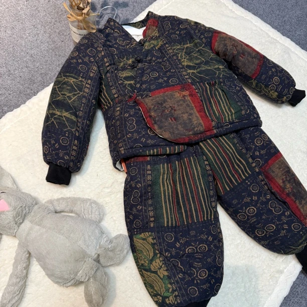 小童棉兜兜手工棉花衣棉麻儿童碎花冬季森系400克厚度可拆档加厚