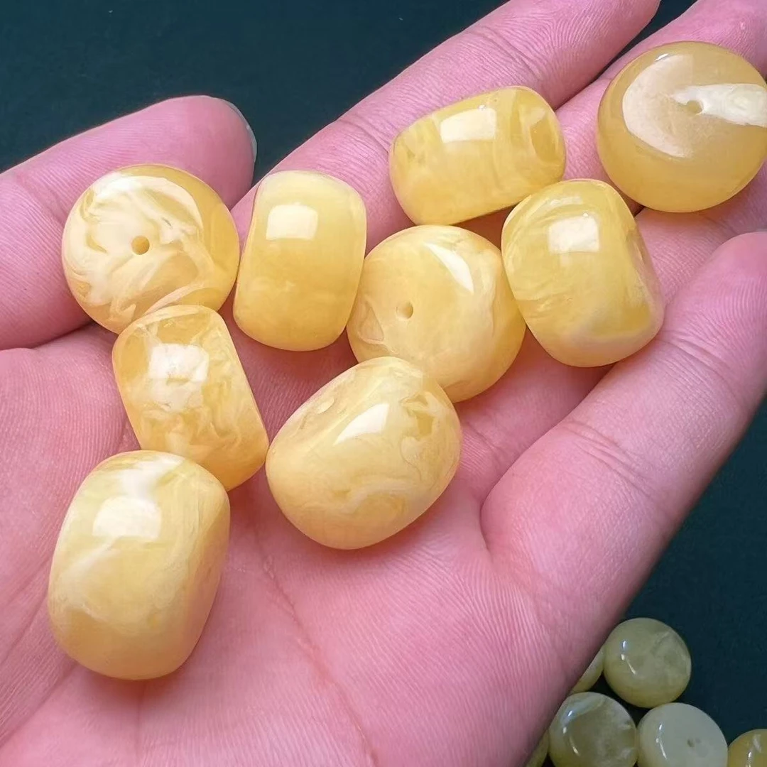 DIY配饰  飘花墩子自选尺寸 花纹随机 可配单圈手持脖挂 仿蜜蜡