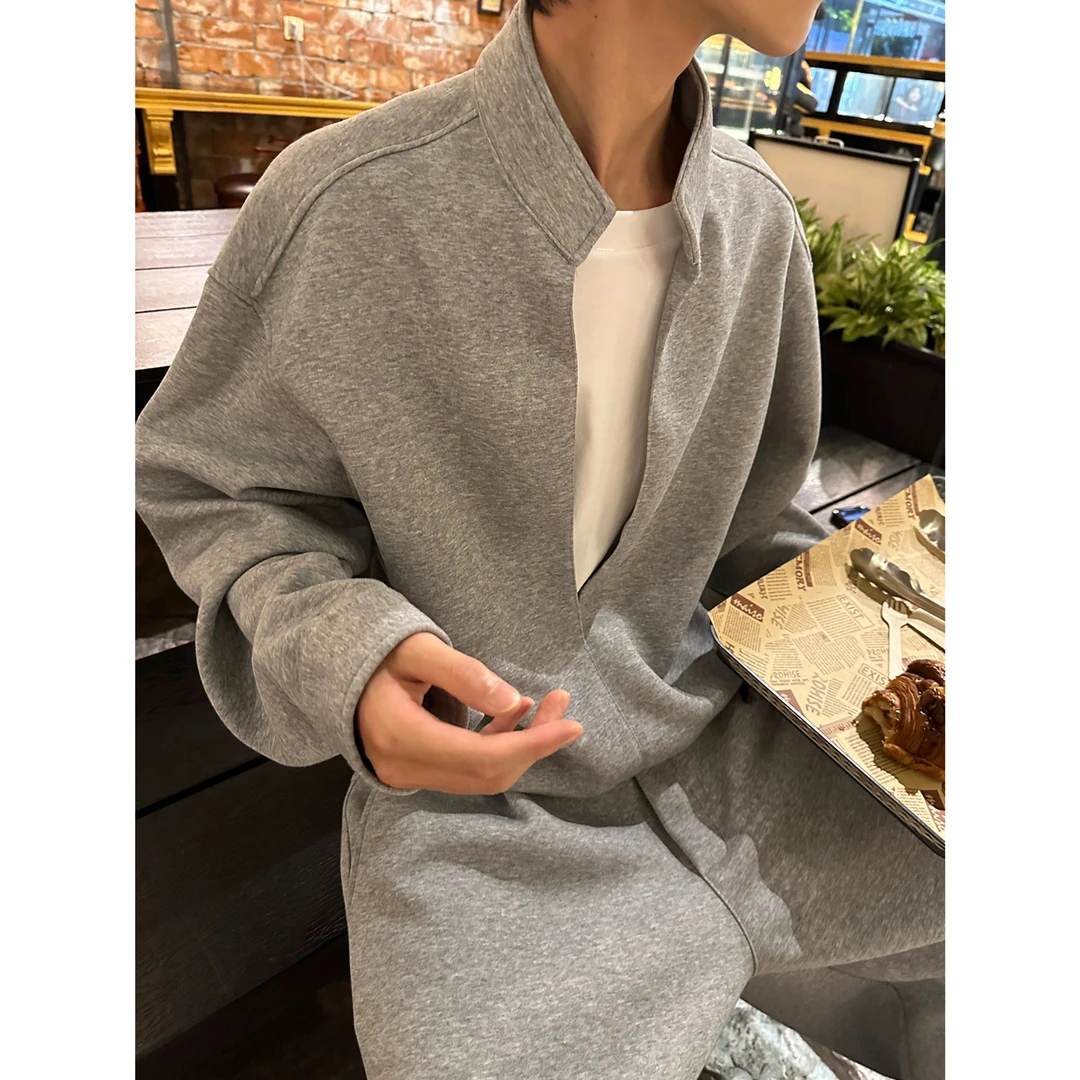 LIGGICC 秋冬廓形立领假两件设计卫衣男百搭运动套装宽松阔腿裤